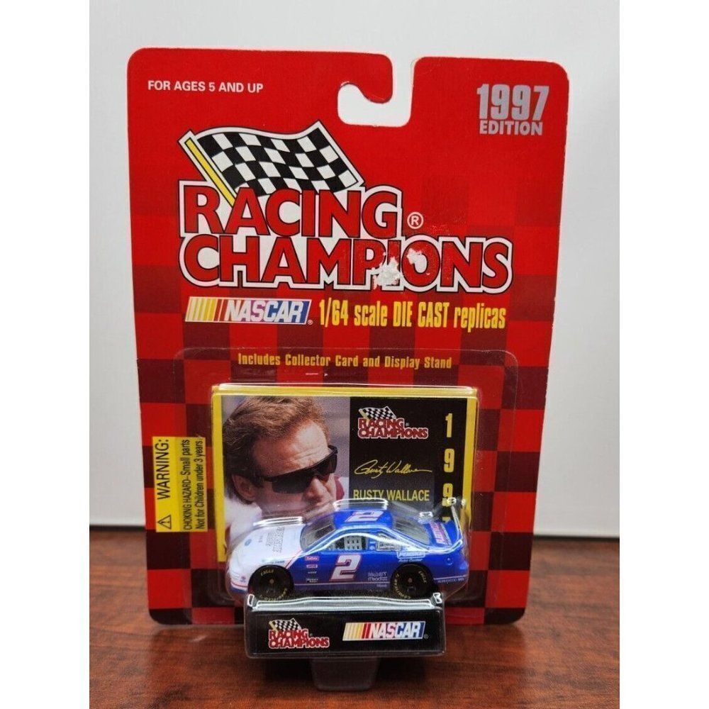Vintage 1997 Racing Champions 1:64 #2 Rusty Wallace Diecast NASCAR Stand Card